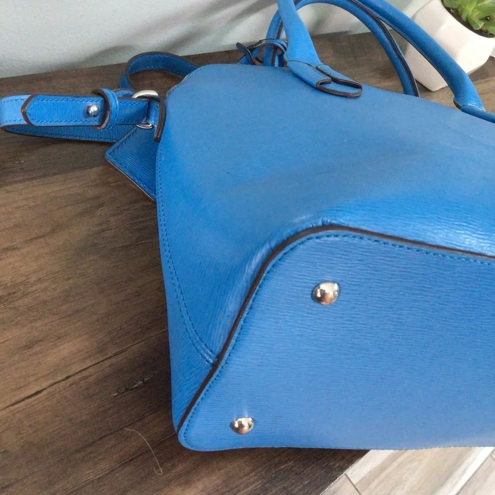 LAUREN Ralph Lauren Tate Dome Leather Vibrant Light Blue Satchel Gold Hardware